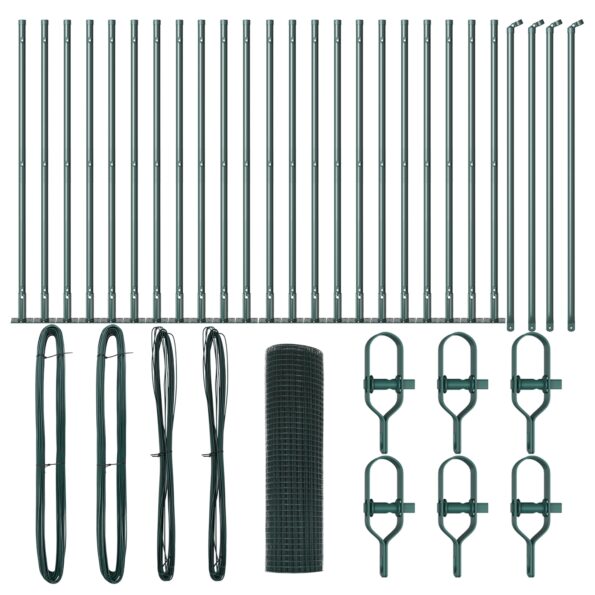 vidaXL Zváraná drôtová ohrada s 13 prírubovými stĺpmi Zelená 0.8x50 m Ocel – Obrázok 2
