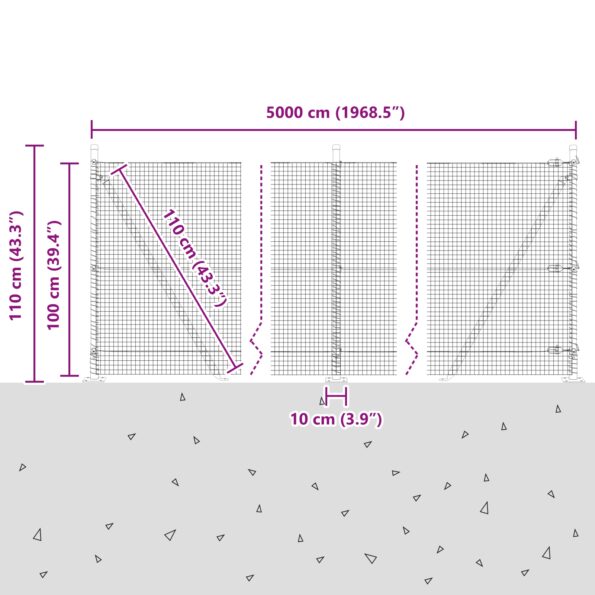 vidaXL zváraný drôtový plot s 13 flángovými stĺpikmi, zelený, 1x50 m, oceľ – Obrázok 13