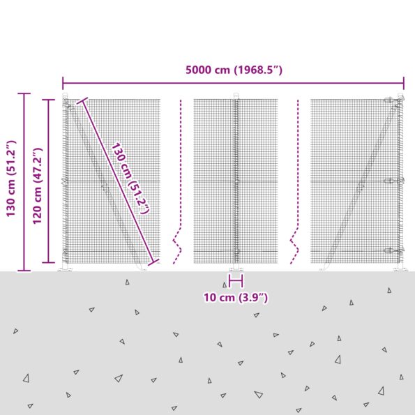 VidaXL zváraný drôtený plot s 13 fazetovými stĺpikmi Zelený 1,2x50 m Oceľ – Obrázok 13
