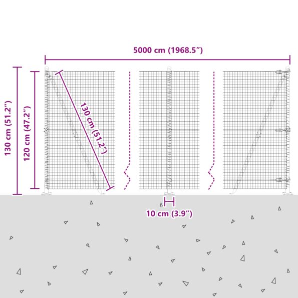 vidaXL Zváraný drôtený plot s 13 snímateľnými stĺpmi Zelená 1.2x50 m Oceľ – Obrázok 13