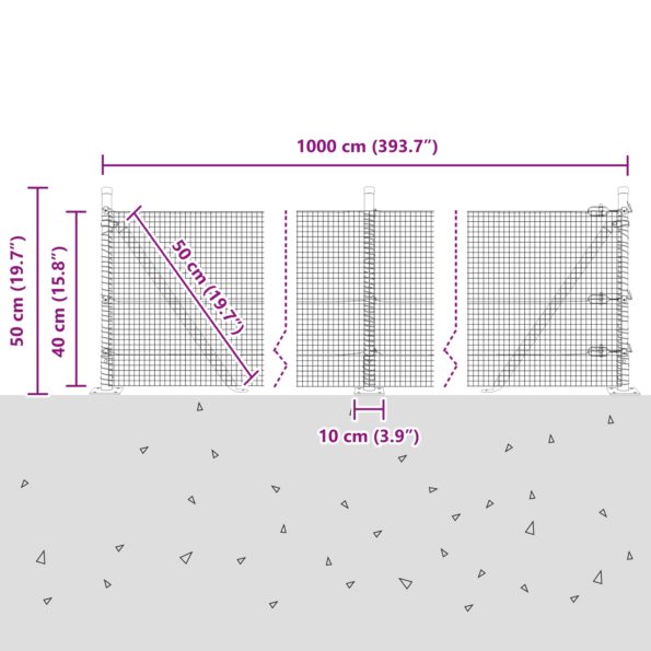 vidaXL zváraný drôtový plot so 7 plochými stĺpmi Sivý 0.4x10 m Oceľ – Obrázok 13