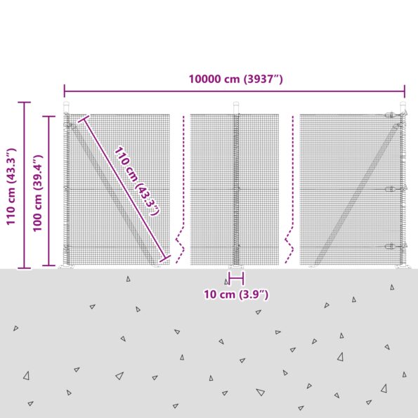 3352618_13.jpg vidaXL Zvarová drôtená ohrada so 13 Prírubovými Stĺpmi Sivá 1x100 m Oceľ – Obrázok 13