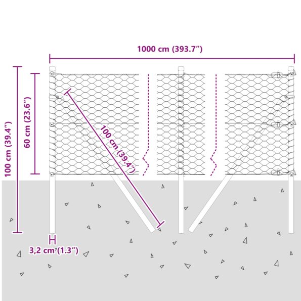 Hexagonálny plot vidaXL Zelený 0,6x10 m Oceľ, Plotové stĺpy vidaXL 7 ks Zelené Ø32 mm 100 cm Galvanizovaná oceľ – Obrázok 12