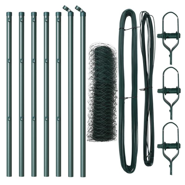 Hexagonálny plot vidaXL Zelený 0,6x10 m Oceľ, Plotové stĺpy vidaXL 7 ks Zelené Ø32 mm 100 cm Galvanizovaná oceľ – Obrázok 2