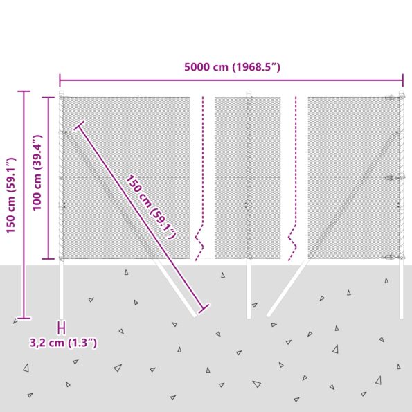 Hexagonálny plot vidaXL Zelený 1x50 m Oceľ, Plotové stĺpiky vidaXL 13 ks Zelené Ø32 mm 150 cm Pozinkovaná oceľ – Obrázok 12