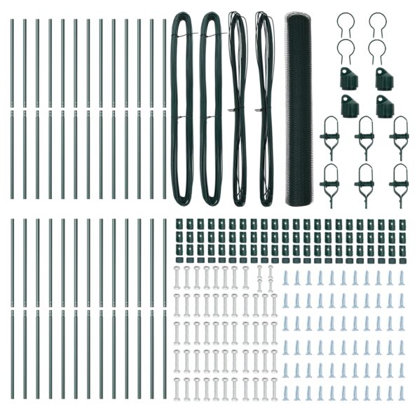 Hexagonálny plot vidaXL Zelený 1x50 m Oceľ, Plotové stĺpiky vidaXL 13 ks Zelené Ø32 mm 150 cm Pozinkovaná oceľ – Obrázok 4