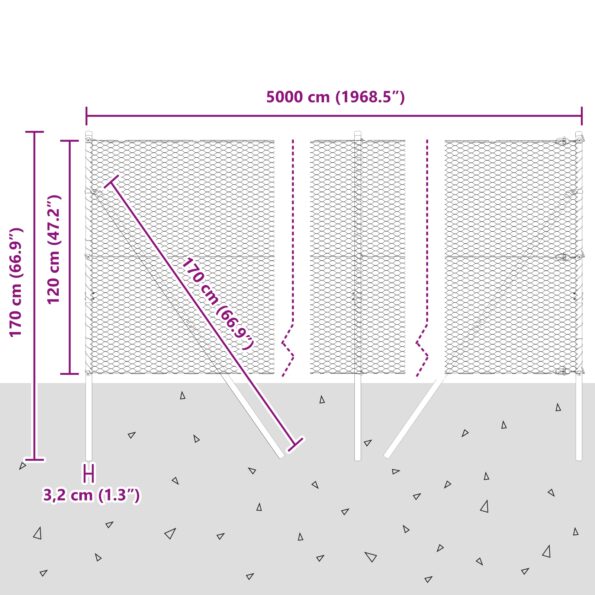 Hexagonálne oplotenie vidaXL Zelené 1.2x50 m Oceľ, Oplotenie vidaXL 13 ks Zelené Ø32 mm 170 cm Pozinkovaná oceľ – Obrázok 12
