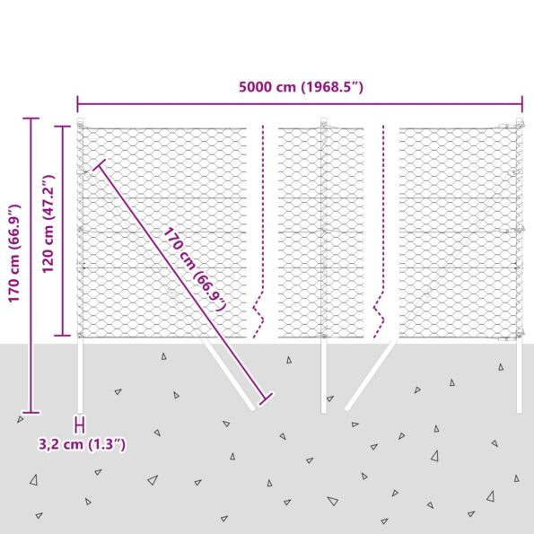 Hexagónový plot vidaXL Zelený 1,2x50 m Kov, Plotové stĺpy vidaXL 13 ks Zelené Ø32 mm 170 cm Pozinkovaný kov – Obrázok 12