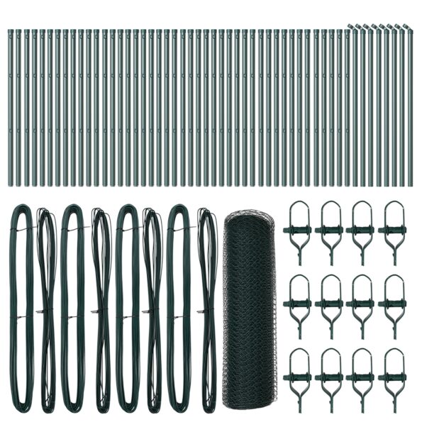 Hexagónová ohrada vidaXL Zelená 0,5x100 m Oceľ, Stĺpiky životného štýlu vidaXL 13 ks Zelené Ø32 mm 100 cm Pozinkovaná oceľ – Obrázok 2