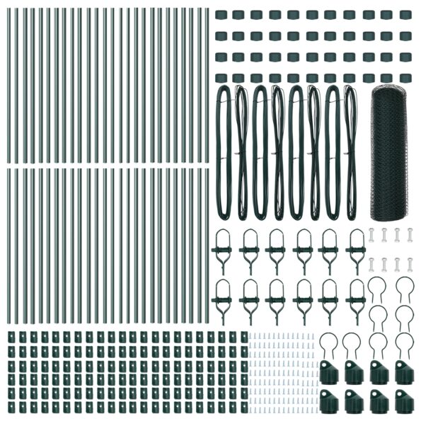 Hexagónová ohrada vidaXL Zelená 0,5x100 m Oceľ, Stĺpiky životného štýlu vidaXL 13 ks Zelené Ø32 mm 100 cm Pozinkovaná oceľ – Obrázok 4
