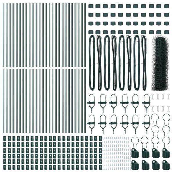 Hexagonový plot vidaXL Zelený 0.6x100 m Oceľ, Plotové stĺpiky vidaXL 13 ks Zelené Ø32 mm 100 cm Pozinkovaná oceľ – Obrázok 4