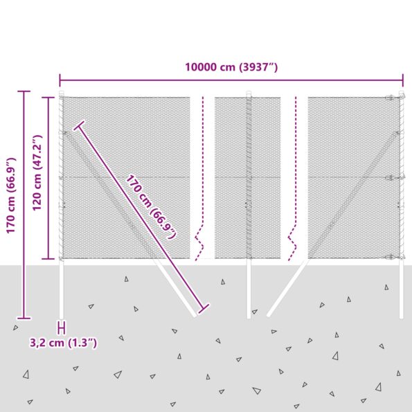 Hexagónový plot vidaXL Zelený 1.2x100 m Oceľ, Plotové stĺpy vidaXL 13 ks Zelené Ø32 mm 170 cm Pozinkovaná oceľ – Obrázok 12