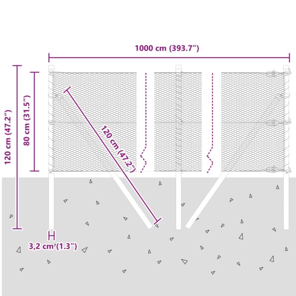 Hexagonálny plot vidaXL Sivý 0.8x10 m Oceľ, Stĺpiky plotu vidaXL 7 ks Sivé Ø32 mm 120 cm Pozinkovaná oceľ – Obrázok 12