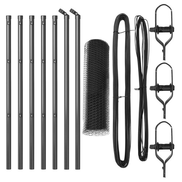 Hexagonálny plot vidaXL Sivý 0.8x10 m Oceľ, Stĺpiky plotu vidaXL 7 ks Sivé Ø32 mm 120 cm Pozinkovaná oceľ – Obrázok 2