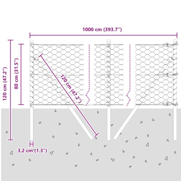 vidaXL Hexagonový Plot Sivý 0.8x10 m Oceľ – Obrázok 12