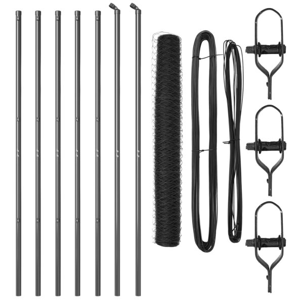 Hexagonový plot vidaXL Sivý 1.4x10 m Ocel, Plotové stĺpiky vidaXL 7 ks Sivé Ø32 mm 190 cm Pozinkovaná oceľ – Obrázok 2