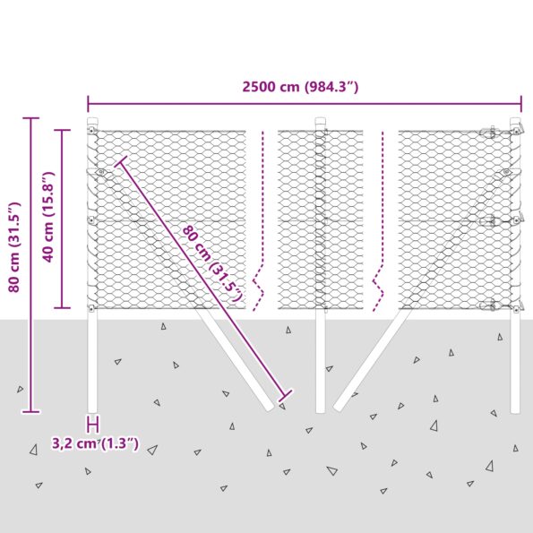 vidaXL hexagonálna ohrada Sivá 0,4x25 m Oceľ – Obrázok 12