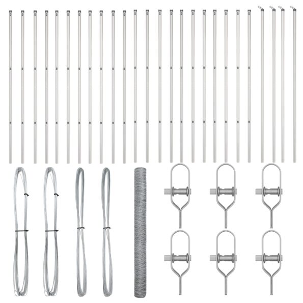 Hexagonálna ohrada vidaXL 1.6x50 m Pozinkovaná oceľ, Stĺpiky ohrady vidaXL 13 ks Ø32 mm 210 cm Pozinkovaná oceľ – Obrázok 2