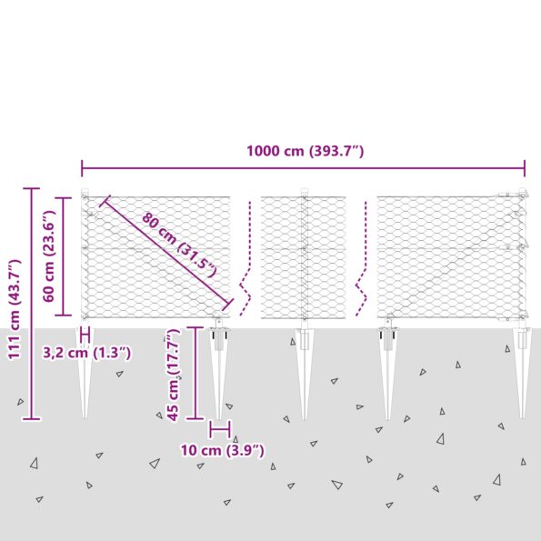 vidaXL Hexagónové oplotenie Zelené 0.6x10 m Oceľ – Obrázok 13