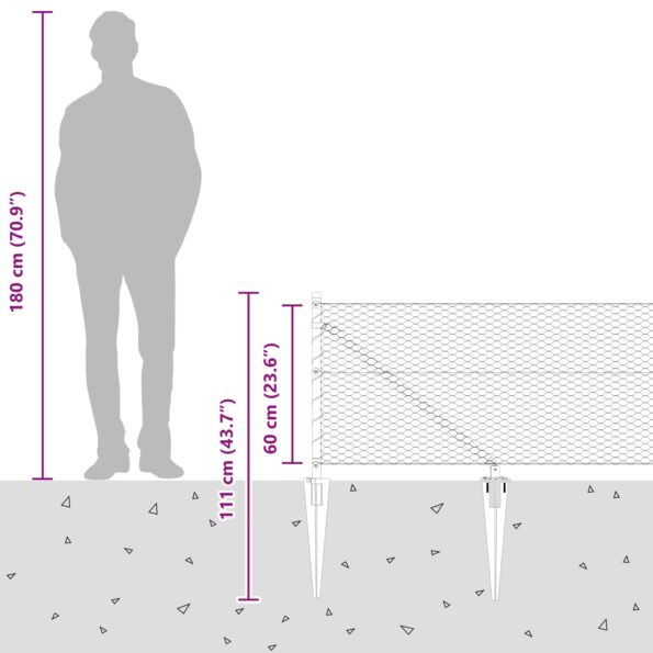vidaXL Hexagon Fence Grey 0.6x25 m Steel – Obrázok 13