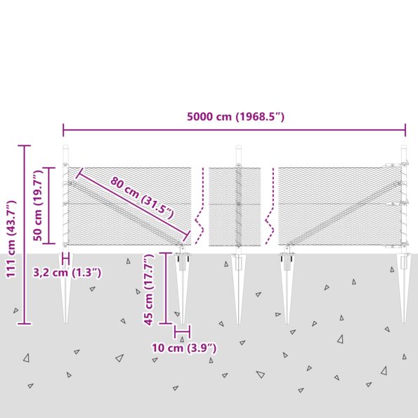 3353259_10.jpg vidaXL Hexagonálne oplotenie Sivé 0,5x50 m Oceľ – Obrázok 10