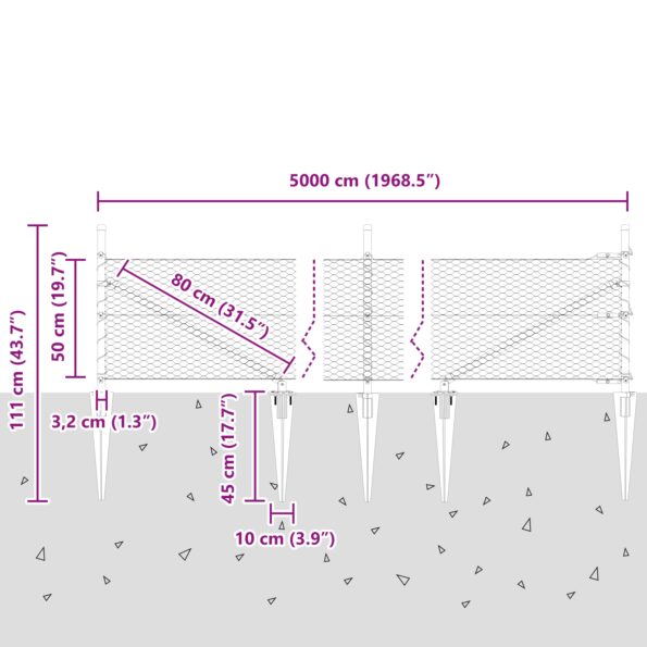 vidaXL Hexagónový plot Sivý 0,5x50 m Oceľ – Obrázok 8