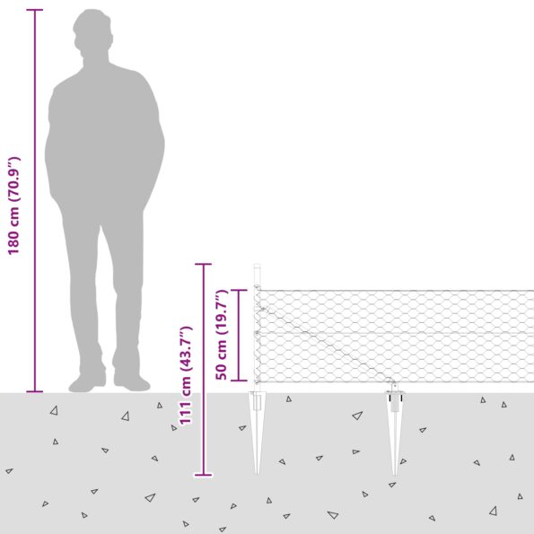 Hexagonálny plot vidaXL Sivý 0.5x50 m Oceľ, Plotové stĺpy vidaXL so špicatým koncom 13 ks Ø32 mm 80 cm Pozinkovaná oceľ – Obrázok 9