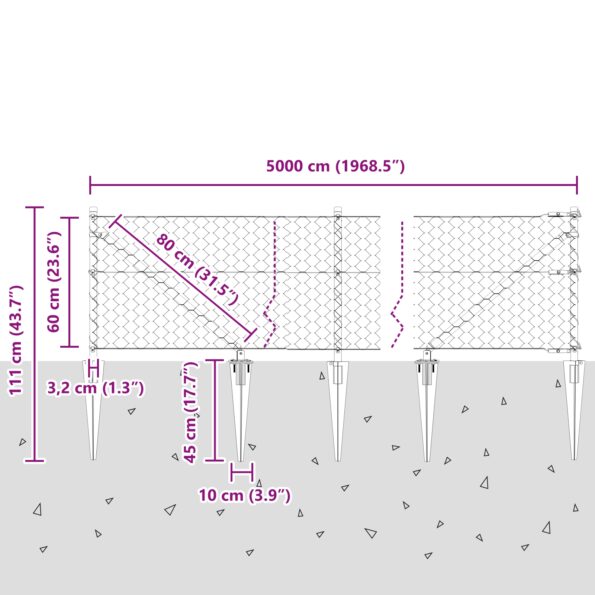vidaXL Hexagonálny plot Sivý 0.6x50 m Oceľ – Obrázok 10