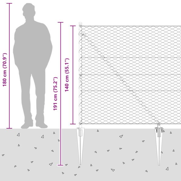 VidaXL šesťuholníkový plot sivý 1,4x50 m z ocele, VidaXL plotové stĺpy s hrotom 13 ks Ø32 mm 160 cm pozinkovaná oceľ – Obrázok 13