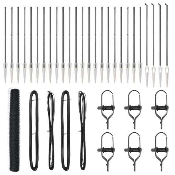 VidaXL šesťuholníkový plot sivý 1,4x50 m z ocele, VidaXL plotové stĺpy s hrotom 13 ks Ø32 mm 160 cm pozinkovaná oceľ – Obrázok 2