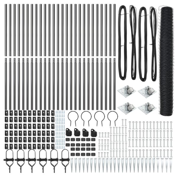 VidaXL šesťuholníkový plot sivý 1,4x50 m z ocele, VidaXL plotové stĺpy s hrotom 13 ks Ø32 mm 160 cm pozinkovaná oceľ – Obrázok 3