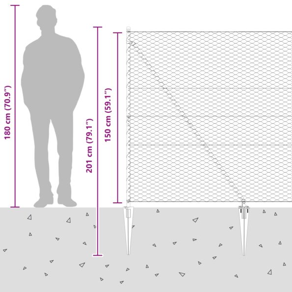 Sivý hexagónový plot vidaXL 1,5x50 m z ocele, Plotové stĺpy vidaXL so špicom 13 ks Ø32 mm 170 cm z pozinkovanej ocele – Obrázok 11
