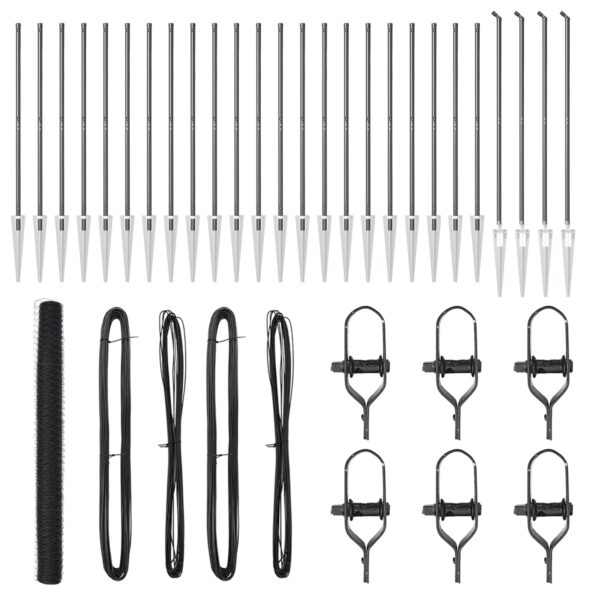 Sivý hexagónový plot vidaXL 1,5x50 m z ocele, Plotové stĺpy vidaXL so špicom 13 ks Ø32 mm 170 cm z pozinkovanej ocele – Obrázok 2