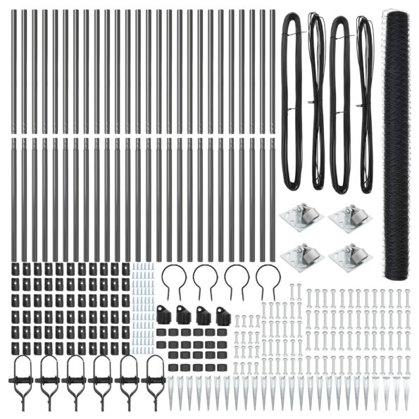 Sivý hexagónový plot vidaXL 1,5x50 m z ocele, Plotové stĺpy vidaXL so špicom 13 ks Ø32 mm 170 cm z pozinkovanej ocele – Obrázok 4