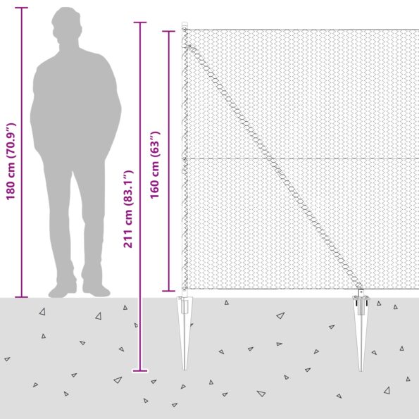 Hexagonálny plot vidaXL Sivý 1.6x50 m Oceľ, Plotové stĺpy vidaXL s hrotom 13 ks Ø32 mm 180 cm galvanizovaná oceľ – Obrázok 10