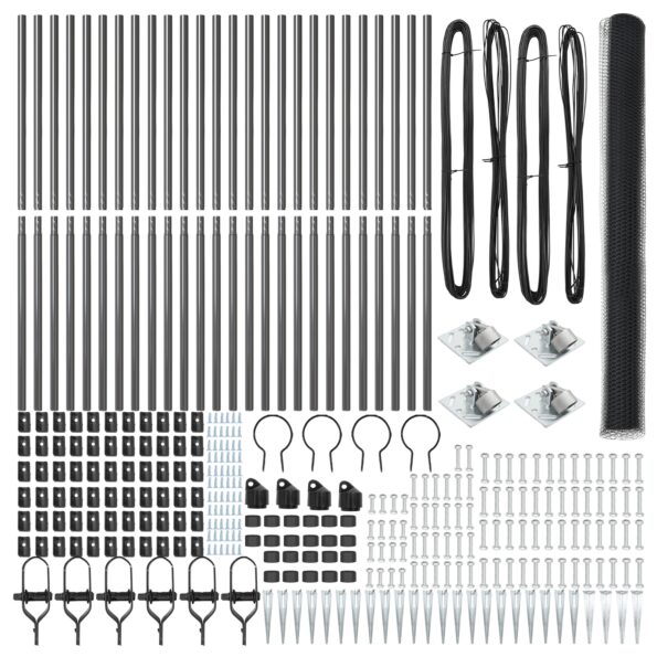 Hexagonálny plot vidaXL Sivý 1.6x50 m Oceľ, Plotové stĺpy vidaXL s hrotom 13 ks Ø32 mm 180 cm galvanizovaná oceľ – Obrázok 3