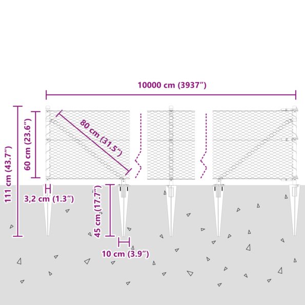 vidaXL Hexagonálny plot sivý 0,6x100 m oceľ – Obrázok 13
