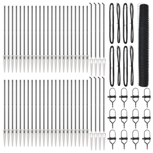 Hexagonový plot vidaXL Sivý 1.2x100 m Ocel, Plotové stĺpy vidaXL so špikutami 13 ks Ø32 mm 140 cm Pozinkovaná oceľ – Obrázok 2