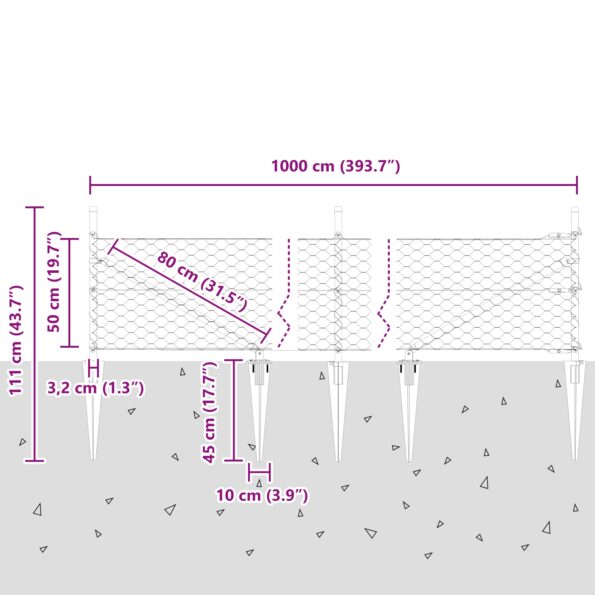 vidaXL šesťuholníková brána 0,5x10 m pozinkovaná oceľ – Obrázok 13
