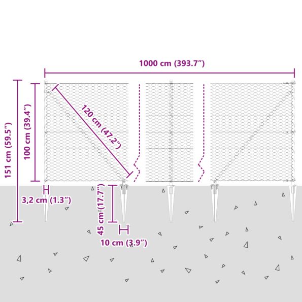 3353342_13.jpg vidaXL Hexagonálne oplotenie 1x10 m pozinkovaná oceľ – Obrázok 13