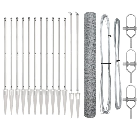 Hexagonálny plot vidaXL 1,4x10 m pozinkovaná oceľ, Plotové stĺpy vidaXL so špicom 7 ks Ø32 mm 160 cm pozinkovaná oceľ – Obrázok 2