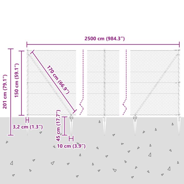vidaXL Plotová súprava Sada 2 Pozinkovaná oceľ 25 x 1.5 m Trvácna – Obrázok 13