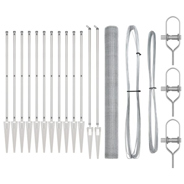 VidaXL hexagonálny plot 1.6x25 m pozinkovaná oceľ, VidaXL plotové stĺpiky s bodcom 13 ks Ø32 mm 180 cm pozinkovaná oceľ – Obrázok 2