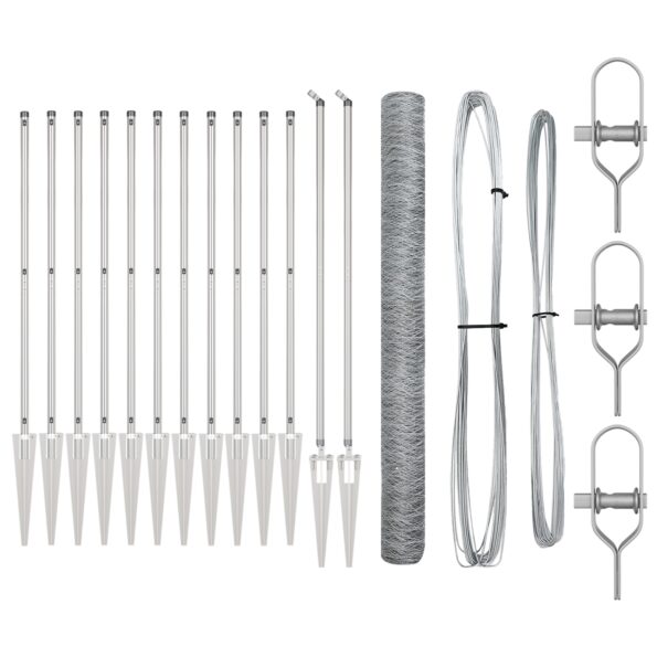 Hexagonálne oplotenie vidaXL 1.6x25 m Pozinkovaná oceľ, Stĺpy oplotenia vidaXL so špicom 13 ks Ø32 mm 180 cm Pozinkovaná oceľ – Obrázok 2