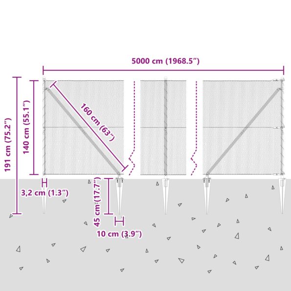 vidaXL hexagonálny plot 1.4x50 m pozinkovaná oceľ – Obrázok 13