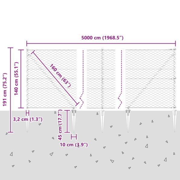 vidaXL Hexagonové oplotenie 1,4x50 m Pozinkovaná oceľ – Obrázok 13