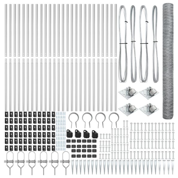 Hexagónový plot vidaXL 1.5x50 m pozinkovaná oceľ, Železné stĺpiky na plot s kolíkom 13 ks Ø32 mm 170 cm pozinkovaná oceľ – Obrázok 4