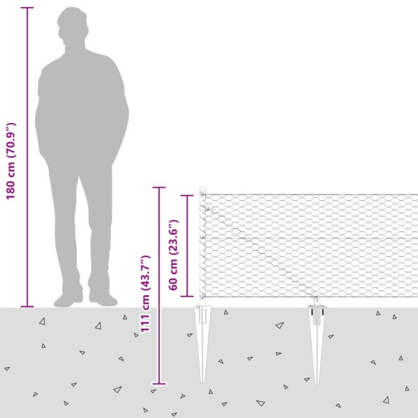 Hexagonový plot vidaXL 0.6x100 m pozinkovaná oceľ, Plotové stĺpiky vidaXL s hrotom 13 ks Ø32 mm 80 cm pozinkovaná oceľ – Obrázok 12