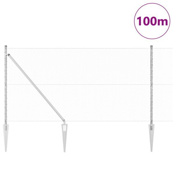VidaXL hexagonálny plot 1.4x100 m galvanizovaná oceľ, VidaXL plotové stĺpiky s hrotom 13 ks Ø32 mm 160 cm galvanizovaná oceľ – Obrázok 3