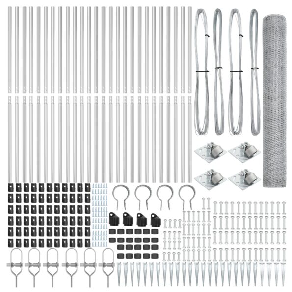 VidaXL hexagonálny plot 1.4x100 m galvanizovaná oceľ, VidaXL plotové stĺpiky s hrotom 13 ks Ø32 mm 160 cm galvanizovaná oceľ – Obrázok 5